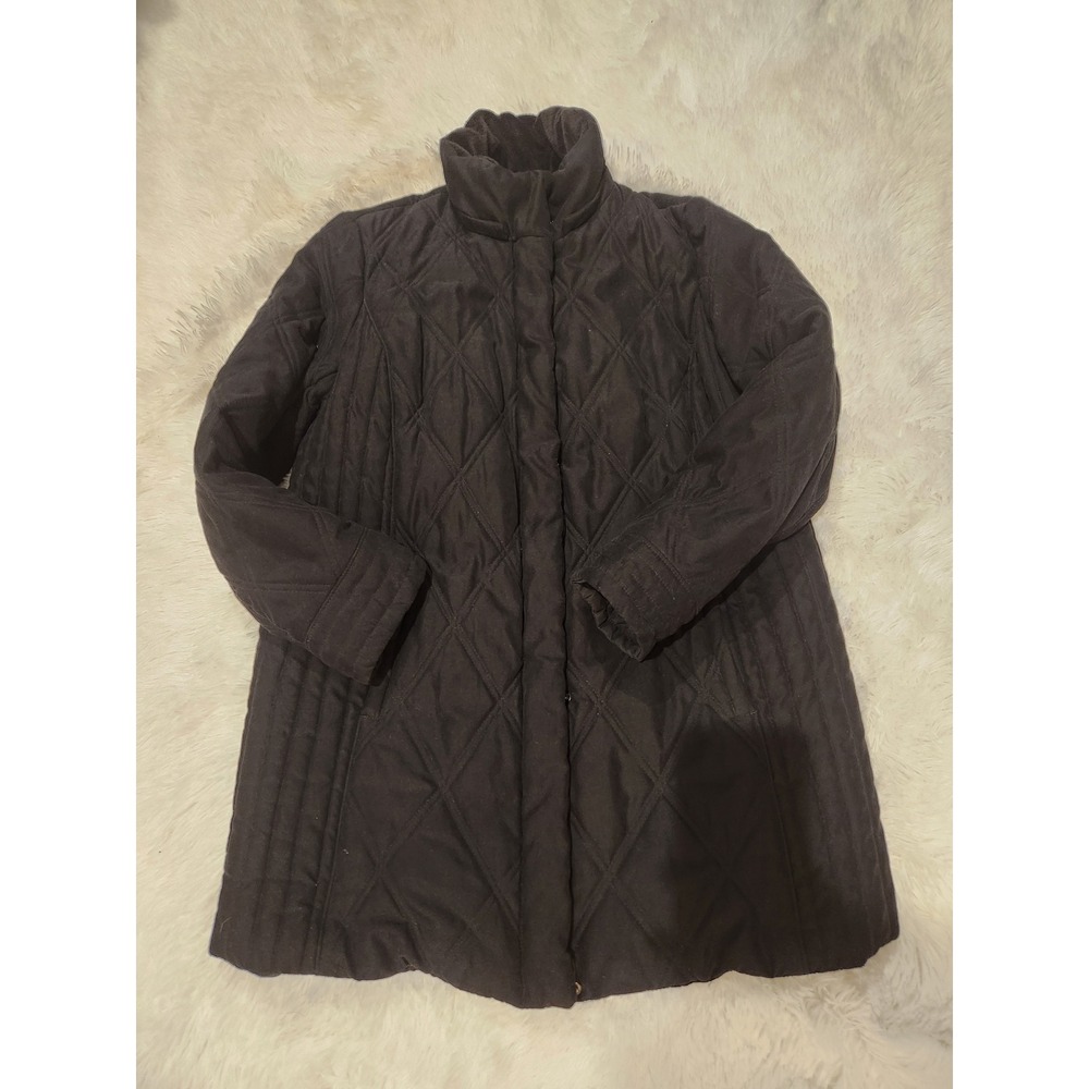 White Stag Woman Quilted Puffer Jacket Black Soot Faux Fur Collar 1X 16W Coat